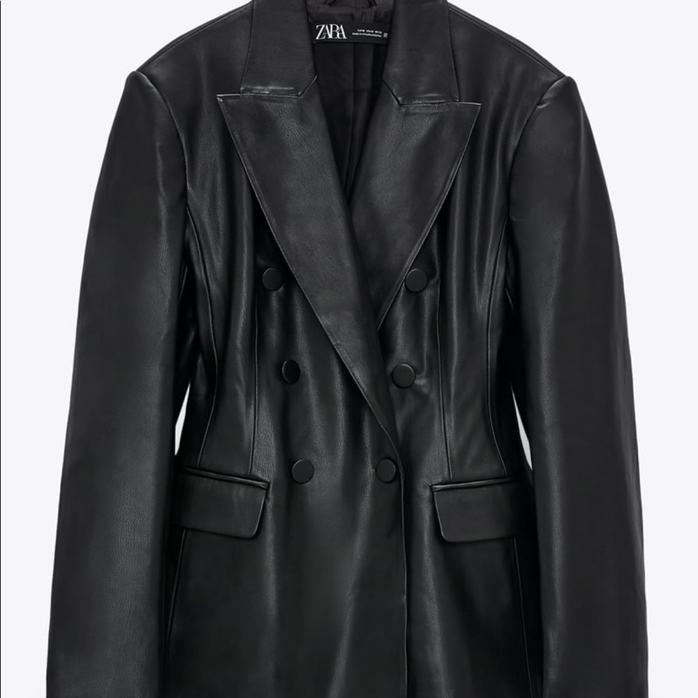 Zara Faux Leather Double Breasted Blazer